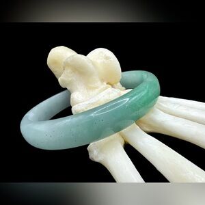 Vintage Burmese Jade Green White Jadeite Solid Bangle 1/2” Thick 6.5” - 7.5”